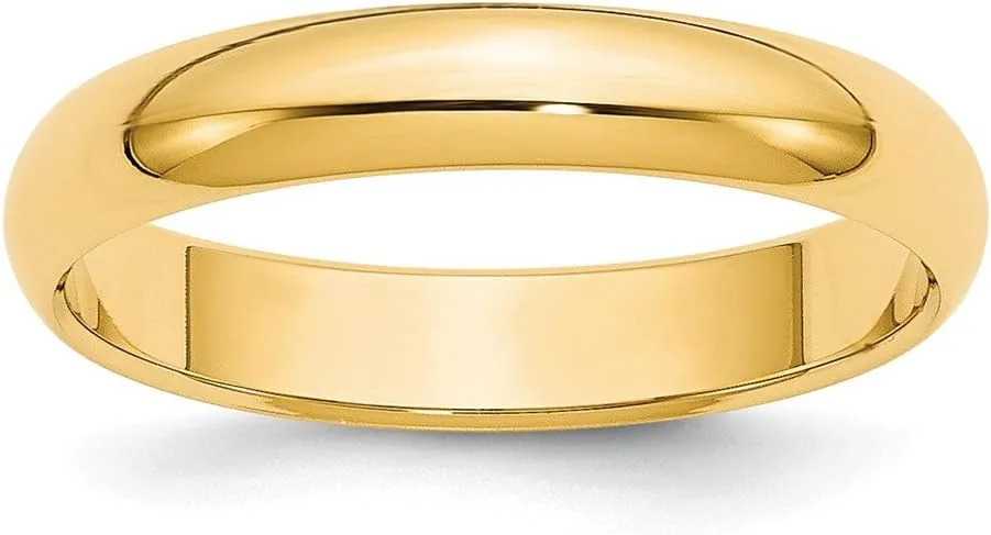 Solid 14k Yellow Gold 4mm Plain Classic Dome Wedding Band Ring