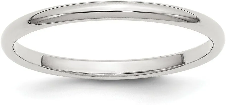 Solid 925 Sterling Silver 2mm Plain Classic Dome Wedding Band Ring