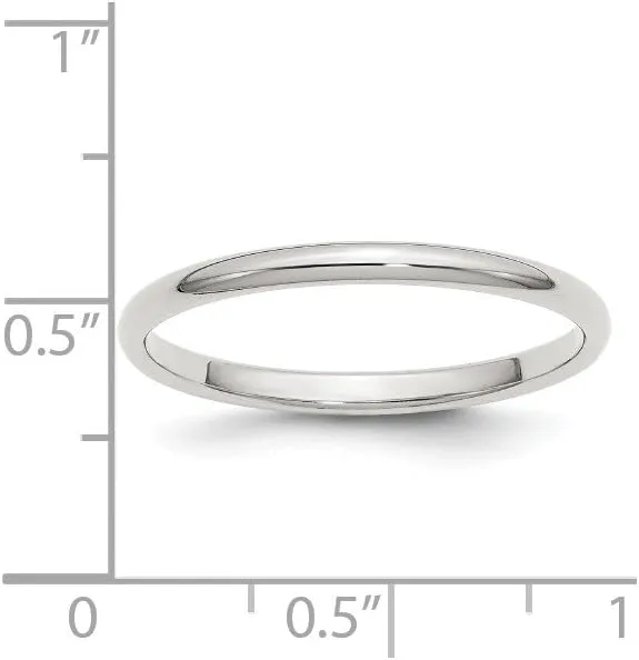 Solid 925 Sterling Silver 2mm Plain Classic Dome Wedding Band Ring