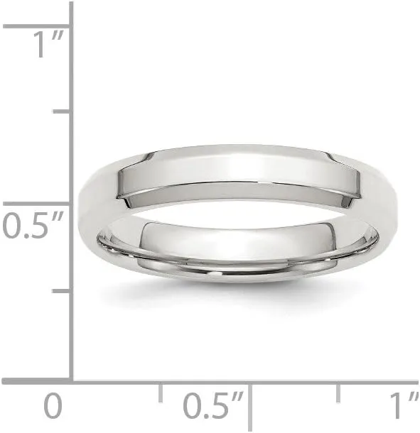 Solid 925 Sterling Silver 4mm Bevel Edge Wedding Band Ring Comfort-Fit