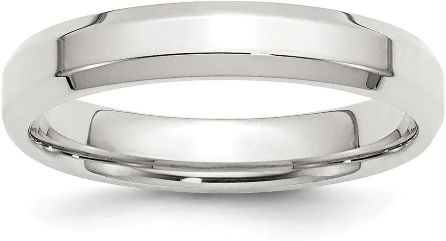 Solid 925 Sterling Silver 4mm Bevel Edge Wedding Band Ring Comfort-Fit