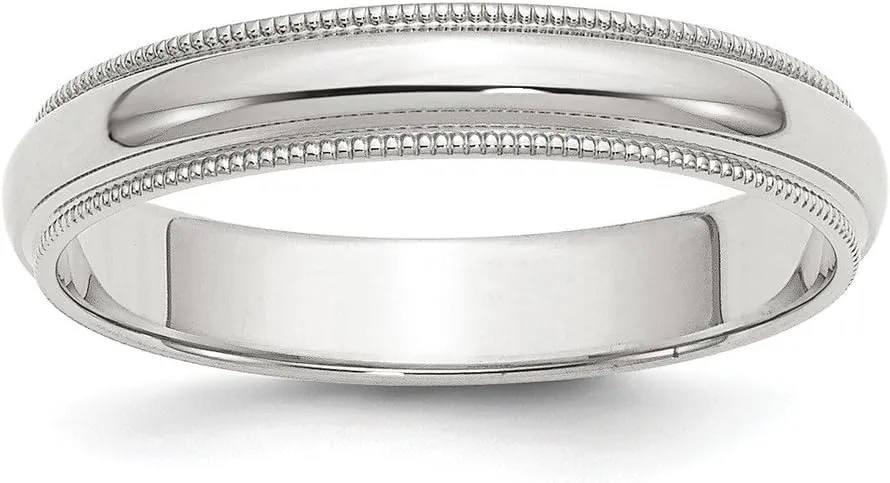 Solid 925 Sterling Silver 4mm Plain Classic Dome Milgrain Wedding Band Ring