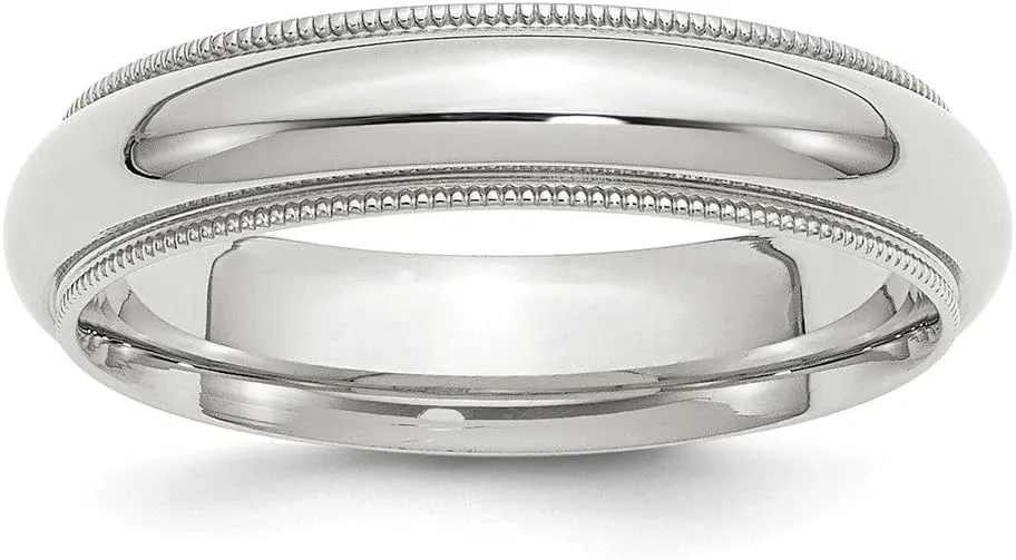 Solid 925 Sterling Silver 5mm Milgrain Comfort Fit Wedding Band Ring