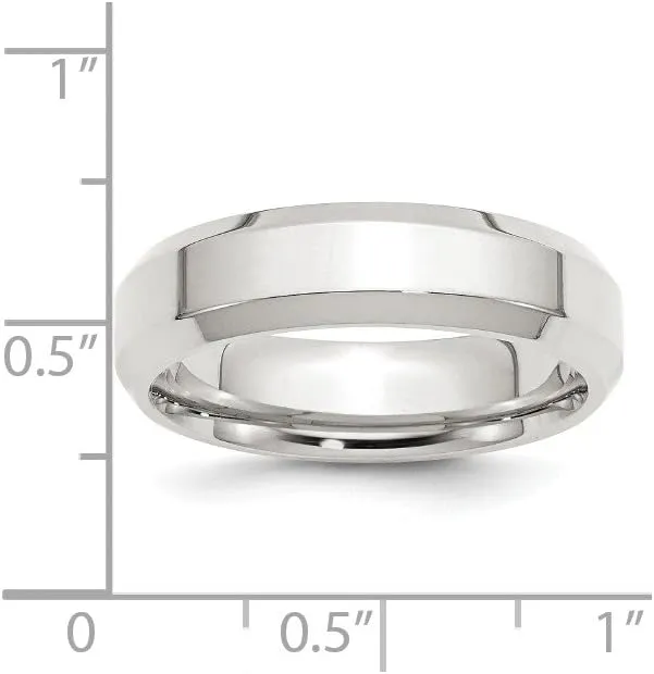 Solid 925 Sterling Silver 6mm Bevel Edge Wedding Band Ring Comfort-Fit