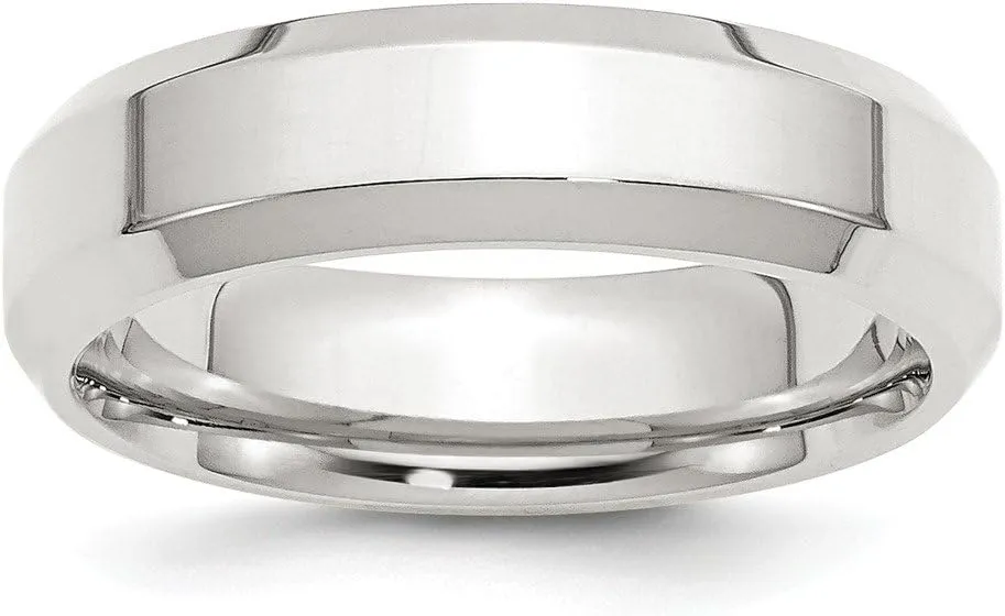 Solid 925 Sterling Silver 6mm Bevel Edge Wedding Band Ring Comfort-Fit