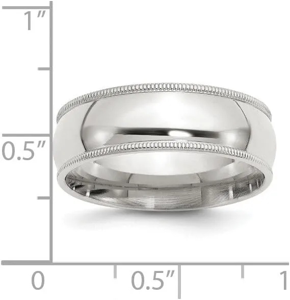 Solid 925 Sterling Silver 7mm Milgrain Comfort Fit Wedding Band Ring