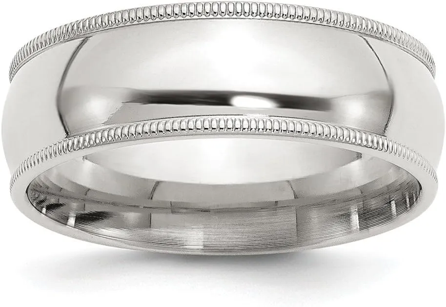 Solid 925 Sterling Silver 7mm Milgrain Comfort Fit Wedding Band Ring