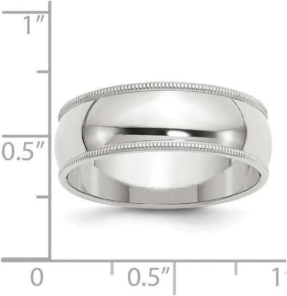 Solid 925 Sterling Silver 7mm Plain Classic Dome Milgrain Wedding Band Ring