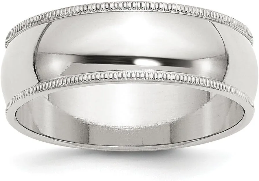Solid 925 Sterling Silver 7mm Plain Classic Dome Milgrain Wedding Band Ring