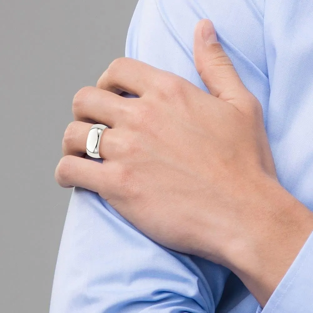 Solid 925 Sterling Silver 8mm Men's Plain Classic Dome Wedding Band Ring