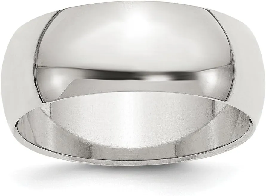 Solid 925 Sterling Silver 8mm Men's Plain Classic Dome Wedding Band Ring