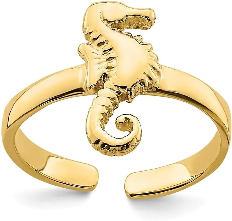 Solid Real 14k Yellow Gold ADJUSTABLE SEAHORSE Toe Ring Adjustable
