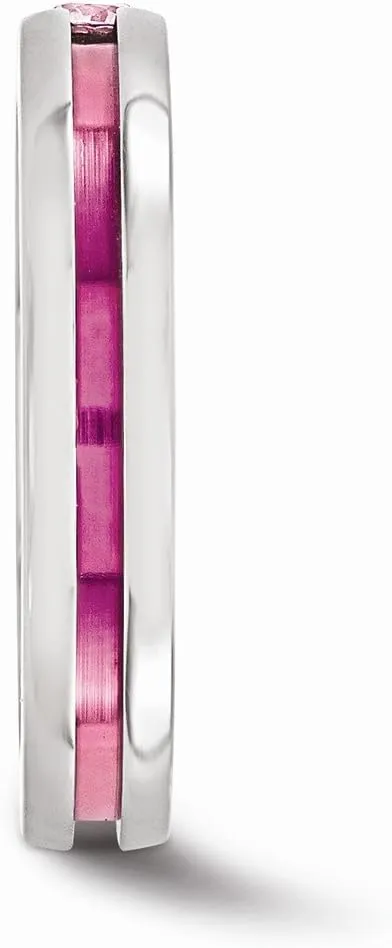 Solid Titanium Pink Sapphire and Anodized Grooved 4mm Wedding Band Ring