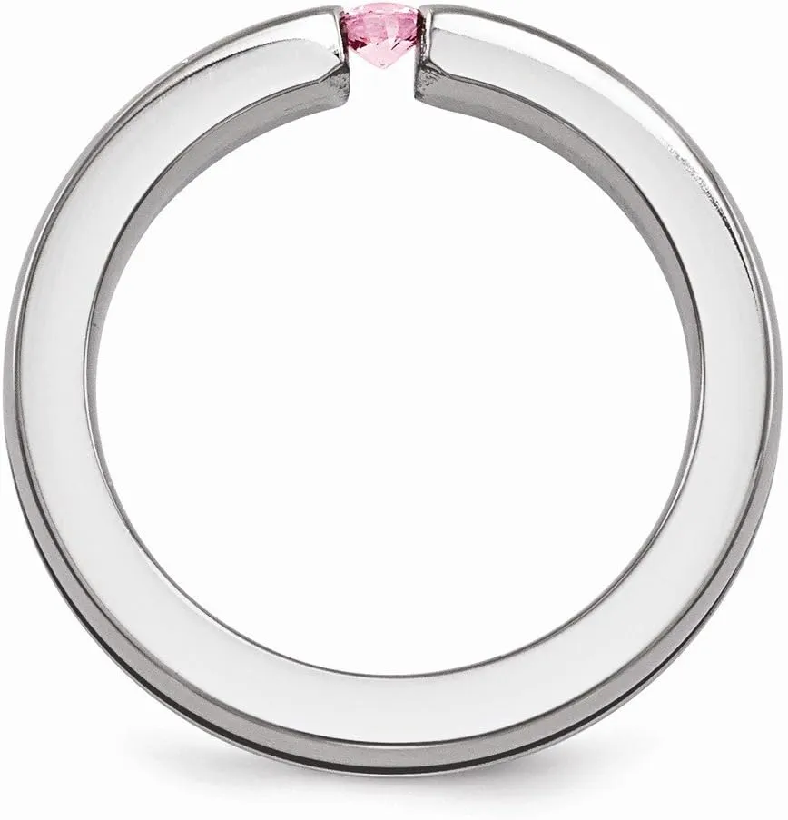 Solid Titanium Pink Sapphire and Anodized Grooved 4mm Wedding Band Ring