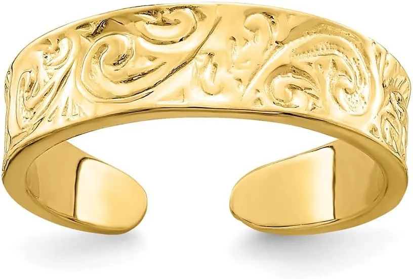 Sonia Jewels Real 14k Yellow Gold Adjustable Scroll Pattern Toe Ring Adjustable