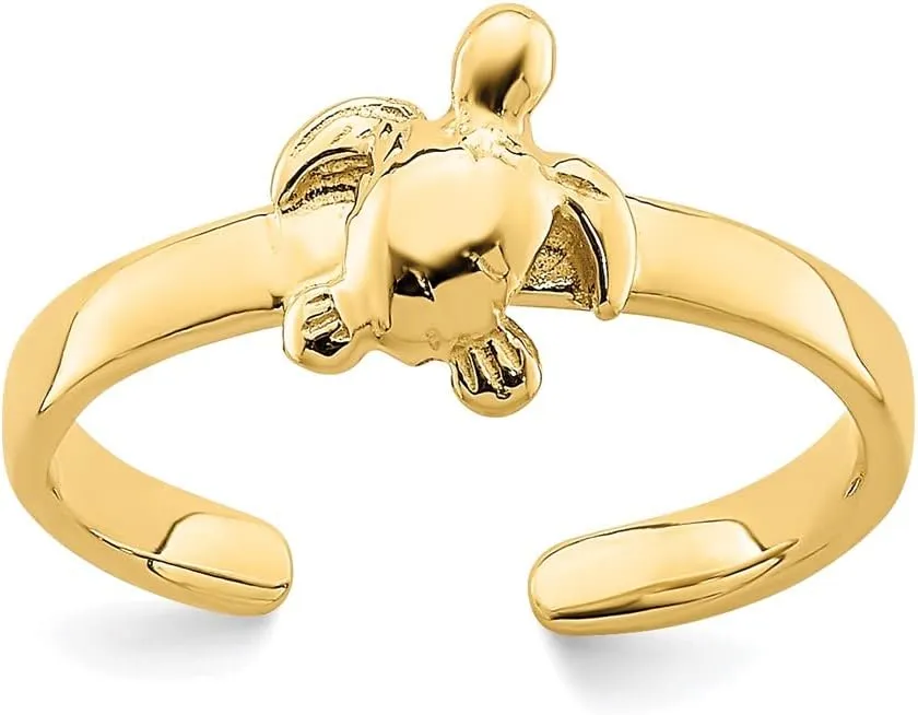 Sonia Jewels Real 14k Yellow Gold Adjustable Sea Turtle Toe Ring Adjustable