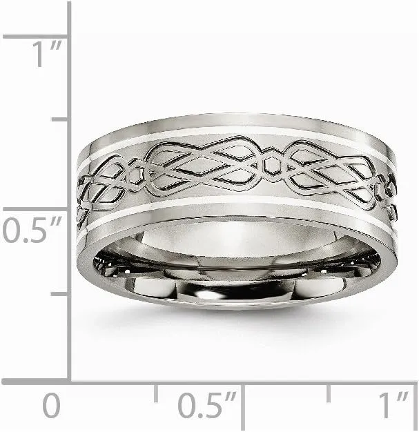 Sonia Jewels Titanium 925 Sterling Silver-Inlay Celtic Knot Irish Claddagh Knot Flat 8mm Men's Wedding Band Ring