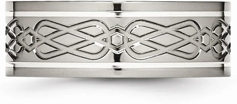 Sonia Jewels Titanium 925 Sterling Silver-Inlay Celtic Knot Irish Claddagh Knot Flat 8mm Men's Wedding Band Ring