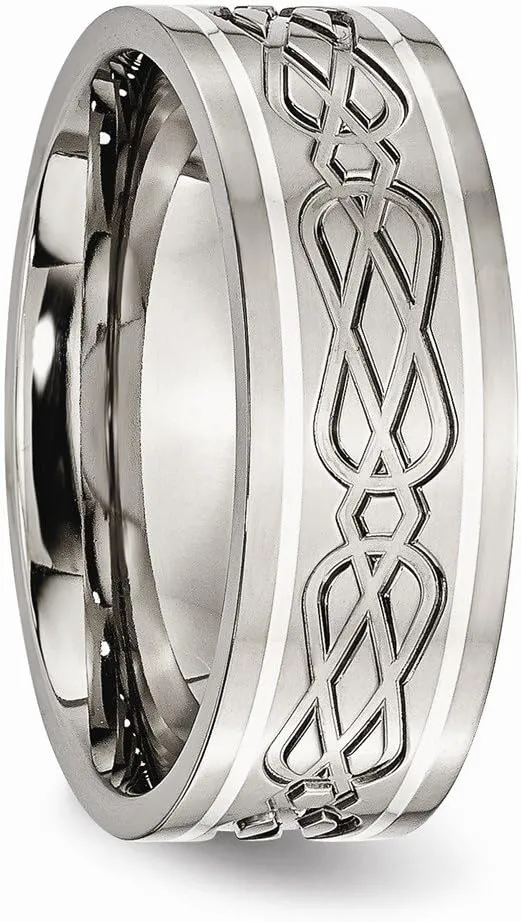 Sonia Jewels Titanium 925 Sterling Silver-Inlay Celtic Knot Irish Claddagh Knot Flat 8mm Men's Wedding Band Ring