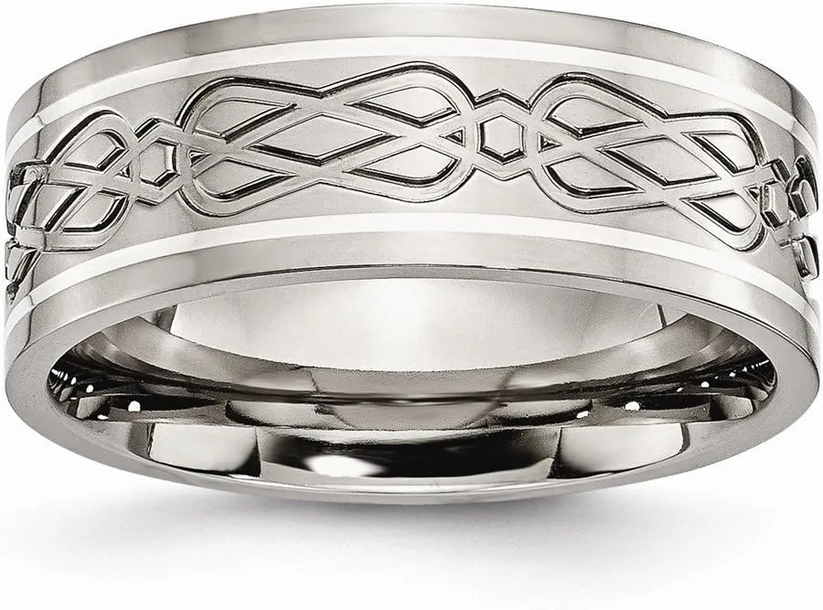 Sonia Jewels Titanium 925 Sterling Silver-Inlay Celtic Knot Irish Claddagh Knot Flat 8mm Men's Wedding Band Ring