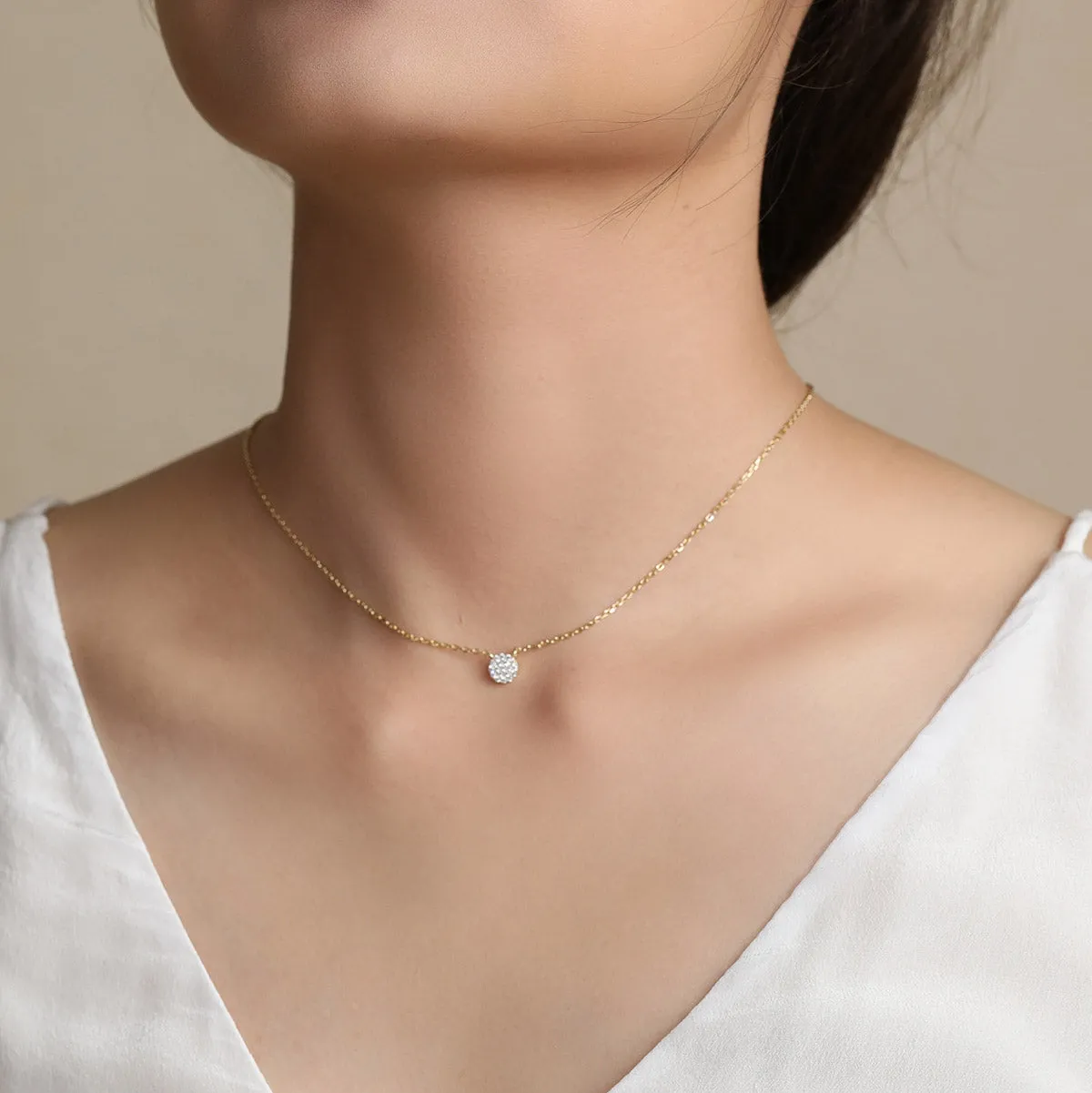 Sparkly Cubic Zirconia Disc Necklace