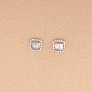 Square Baguette Cut Stud Earrings (Pure Silver)