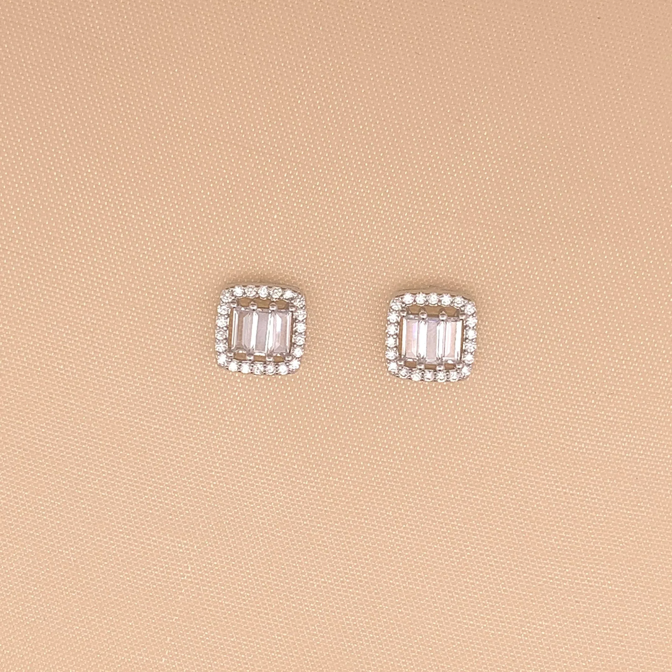 Square Baguette Cut Stud Earrings (Pure Silver)