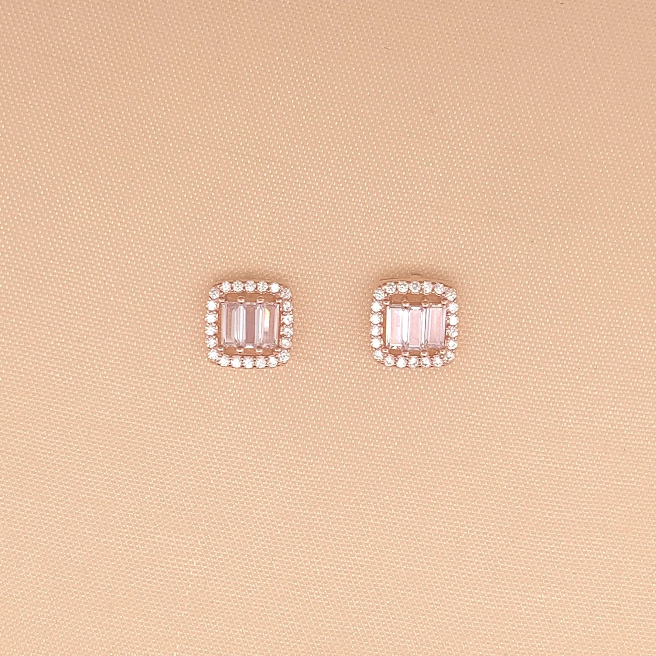 Square Baguette Cut Stud Earrings (Pure Silver)