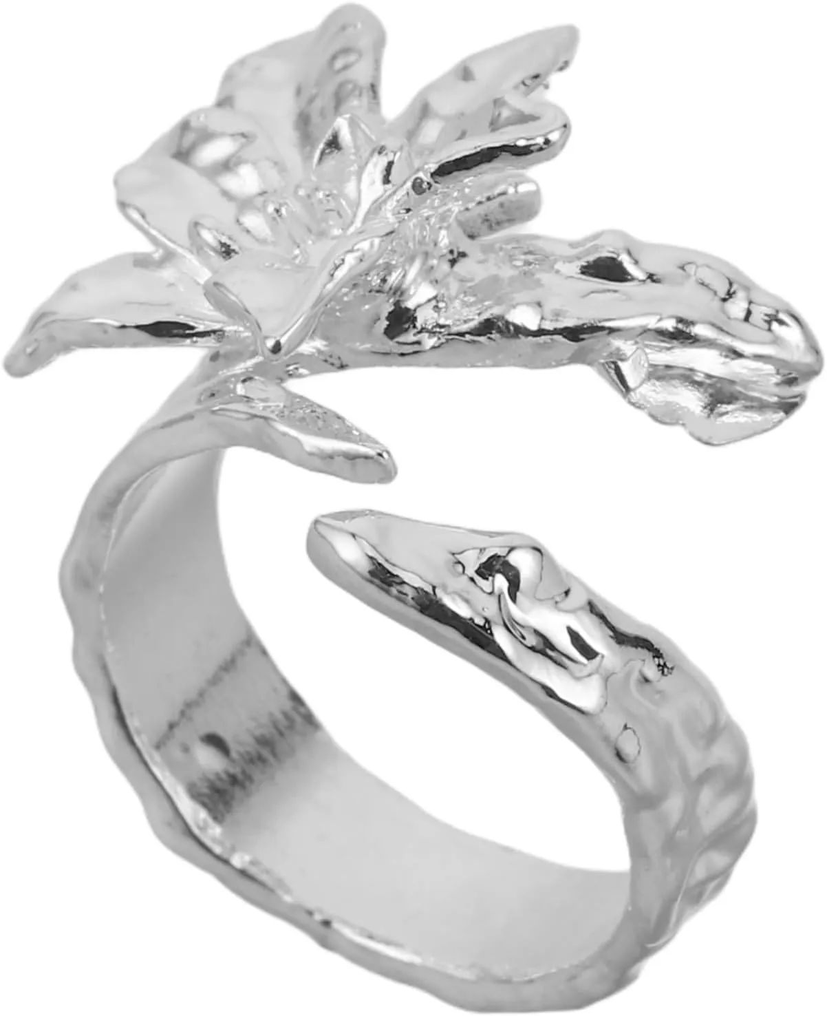 St. Day Daffodil Ring Silver Adjustable for Women Vintage Open Flower Ring