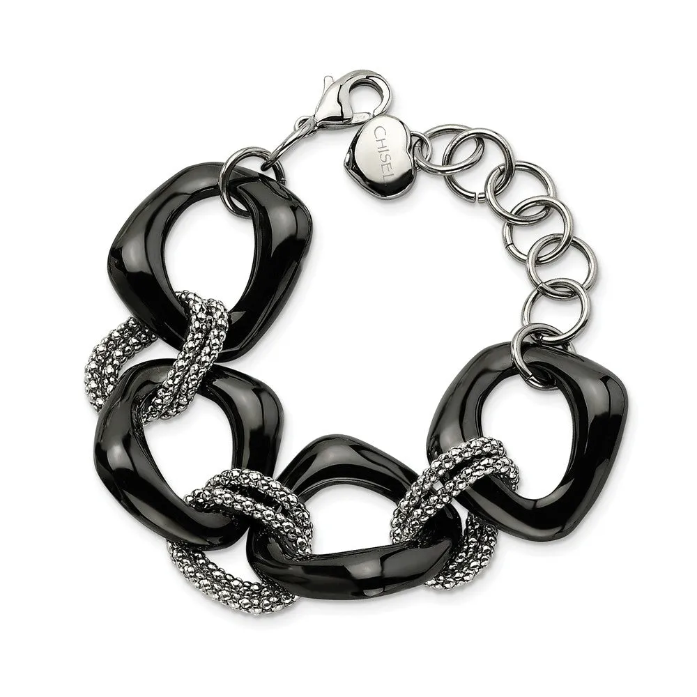 Stainless Steel Black Ceramic Link Bracelet
