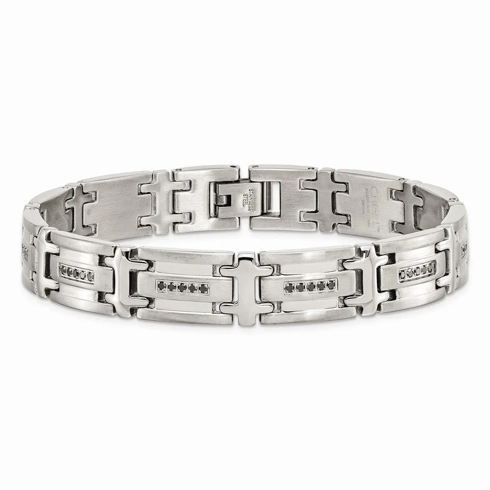Stainless Steel Black Diamonds Polished 8.5in Bracelet