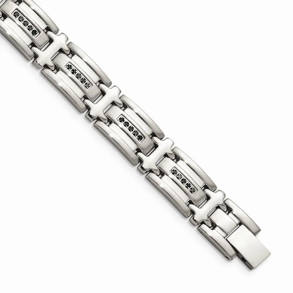 Stainless Steel Black Diamonds Polished 8.5in Bracelet