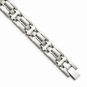 Stainless Steel Black Diamonds Polished 8.5in Bracelet