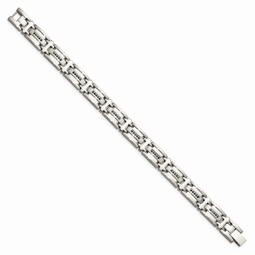 Stainless Steel Black Diamonds Polished 8.5in Bracelet