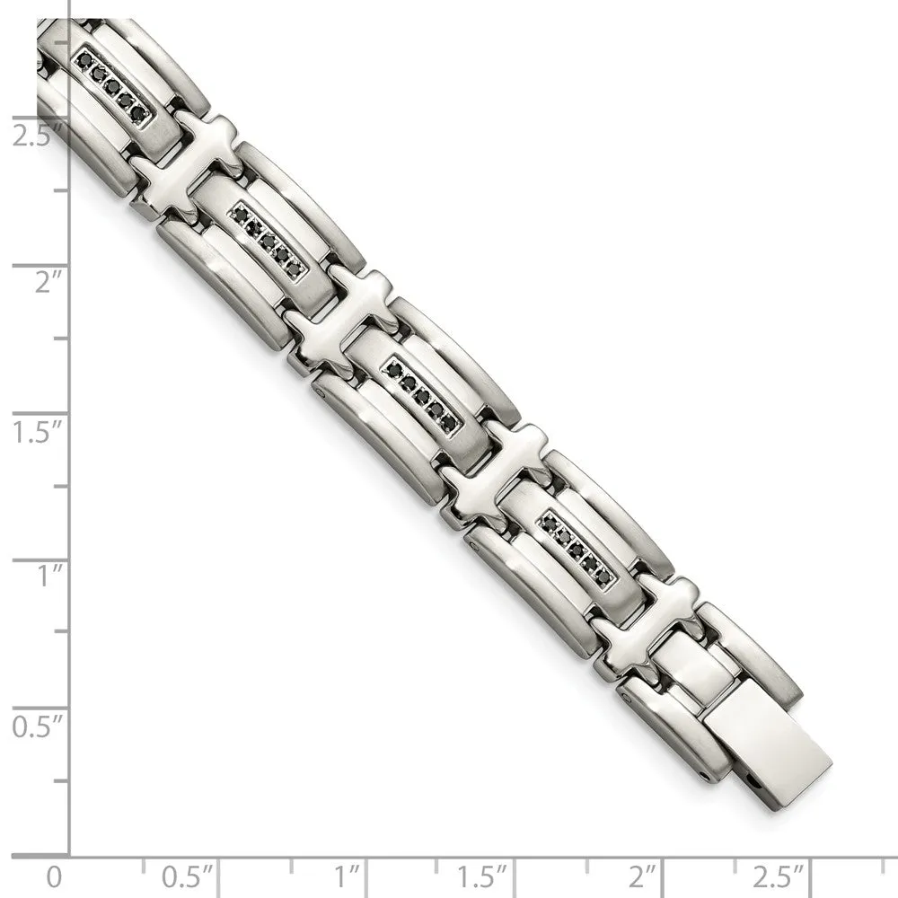 Stainless Steel Black Diamonds Polished 8.5in Bracelet
