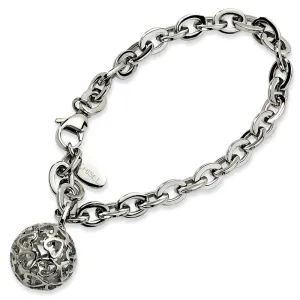 Stainless Steel Heart Cutouts Puffed Circle 8in Bracelet