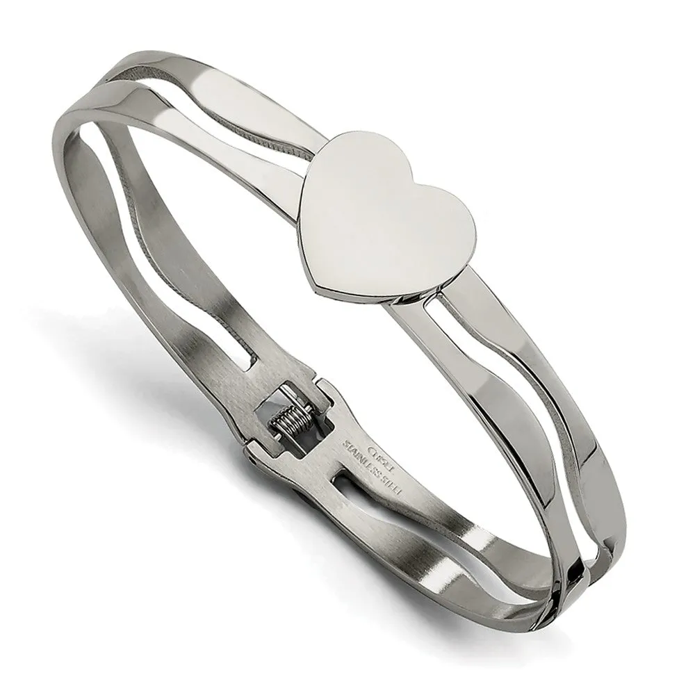 Stainless Steel Heart Hinged Bracelet