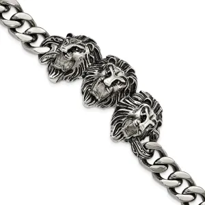 Stainless Steel Polished Antiqued Lion Head Bracelet