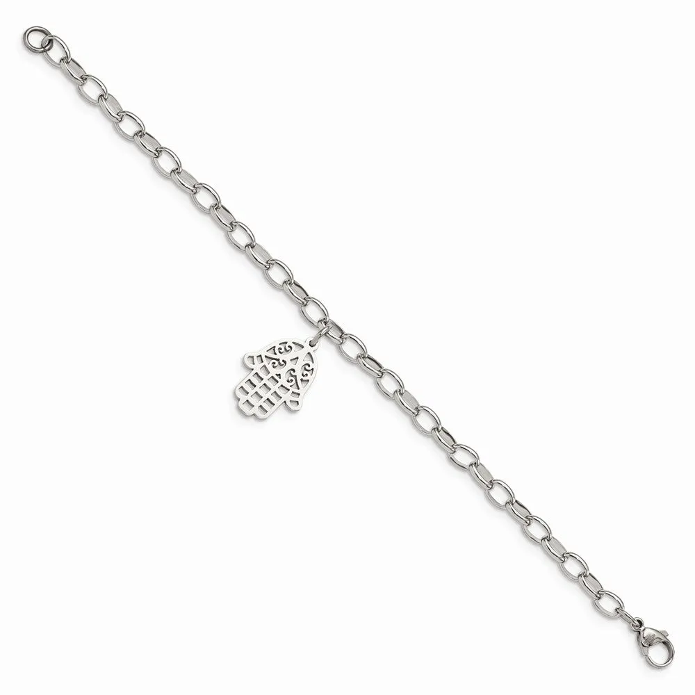 Stainless Steel Polished Chamseh/Hamsa 7in. Bracelet