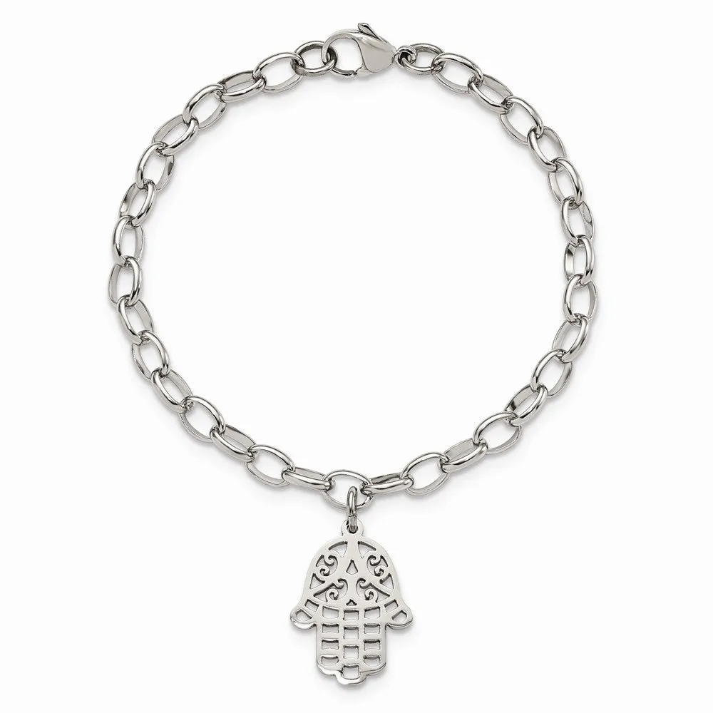 Stainless Steel Polished Chamseh/Hamsa 7in. Bracelet