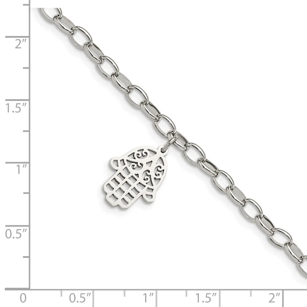 Stainless Steel Polished Chamseh/Hamsa 7in. Bracelet
