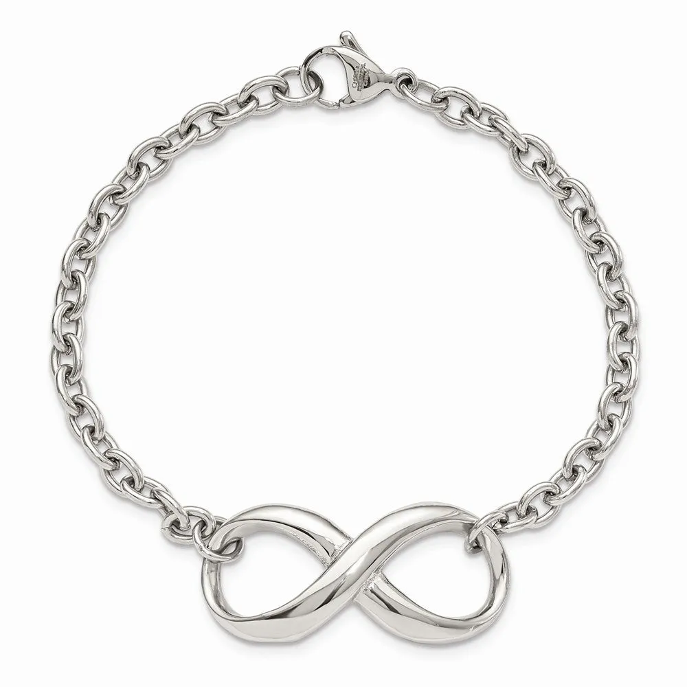 Stainless Steel Polished Infinity Symbol and Link Bracelet