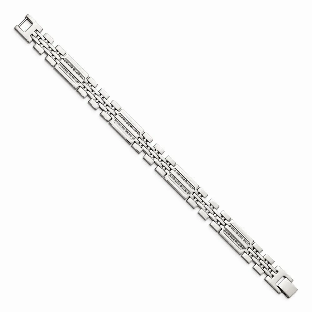 Stainless Steel Polished w/Diamonds Fancy 8.75in Bracelet