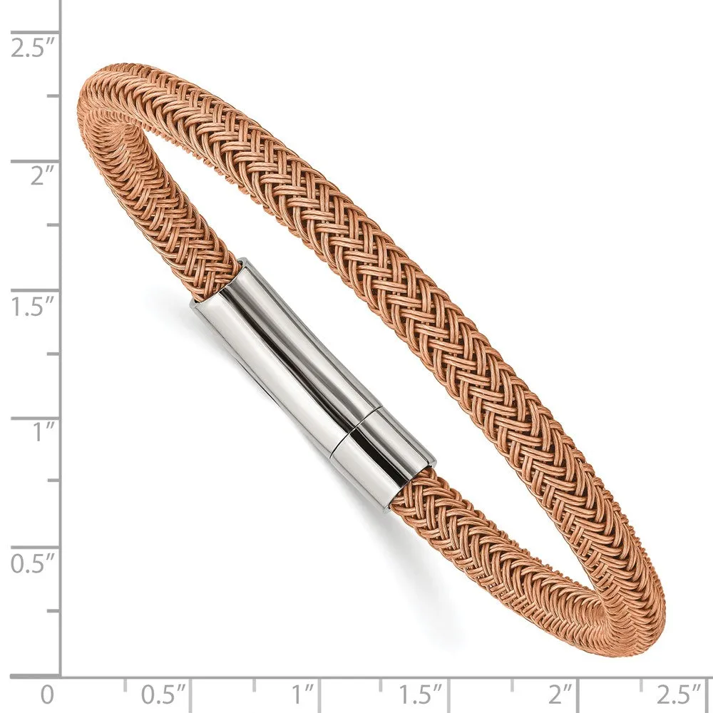 Stainless Steel Polished with Rose Wire 8.5in Bracelet