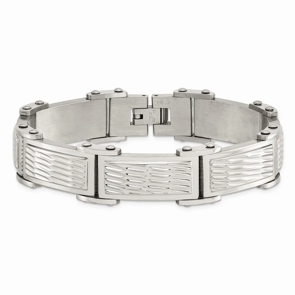 Stainless Steel Polished/Brushed Textured Link Bracelet
