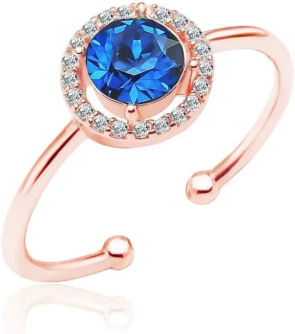 Sterling Silver Adjustable Rings Sizes 7-9 Made with a Round Solitaire Austrian Crystal | Sterling Silver, Yellow or Rose Gold Dipped