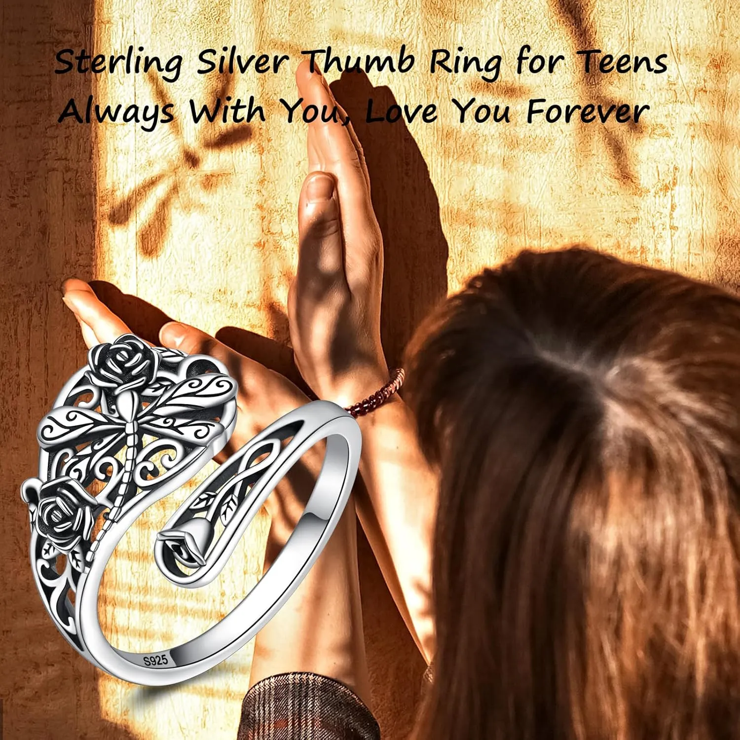 Sterling Silver Dragonfly Spoon Rings For Women Vintage Rose Flower Rings Victorian Adjustable Open Thumb Rings Jewelry