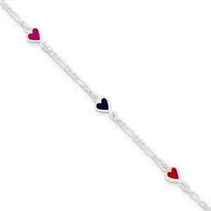 Sterling Silver Enamel Multicolored Heart Childs Bracelet