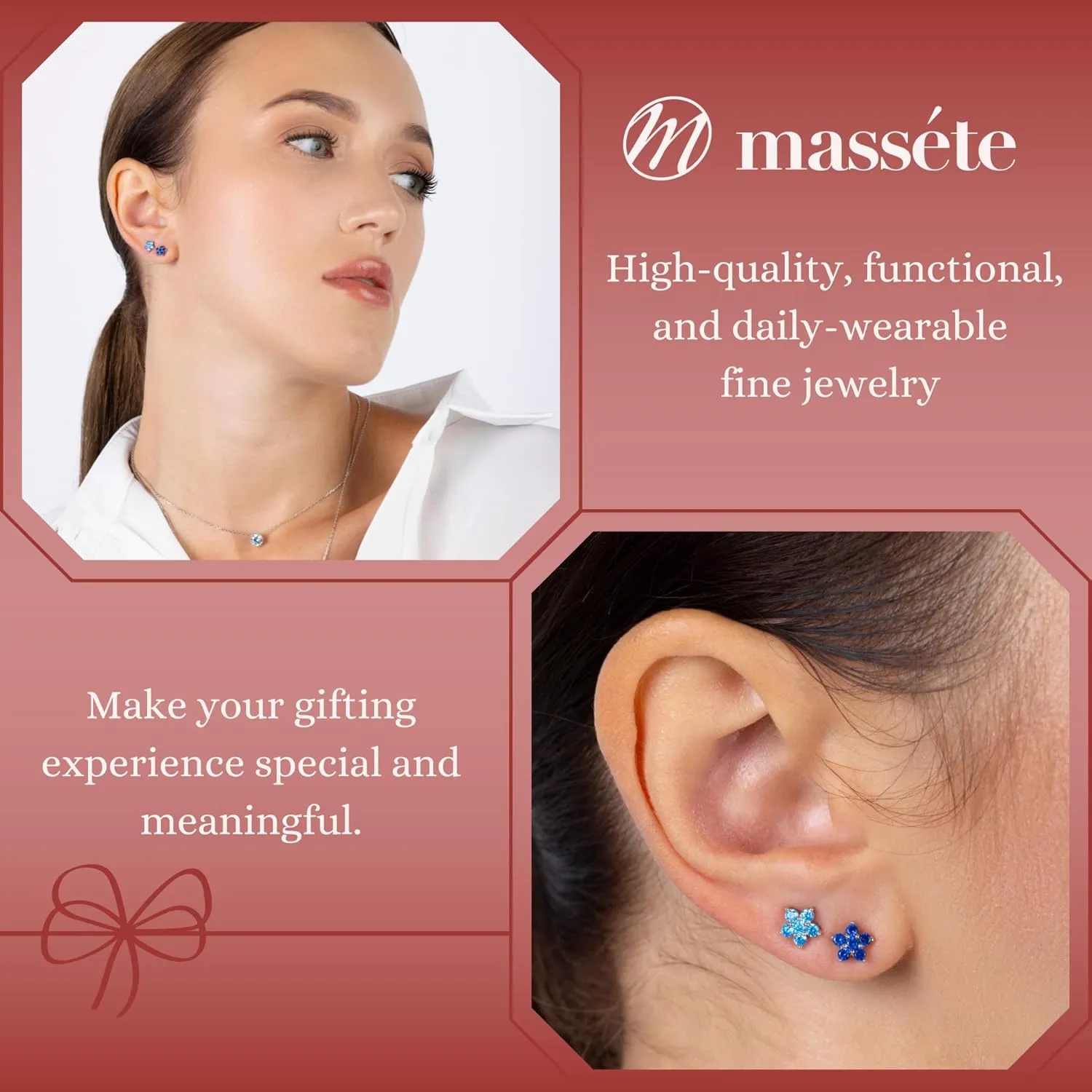 Sterling Silver Small Flower Stud Earrings for Women and Girls Simulated Birthstones 6mm