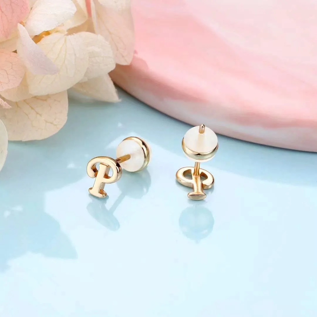 Sterling Silver Stud Earrings, 925 Sterling Silver Initial Stud Earrings Gold Plated Hypoallergenic Earrings for Women Sensitive Ears